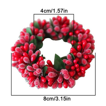 Christmas Candle Garland Simulated Berry Xmas Wreath Candleholder Mini candle Ring for Wedding Party Τραπεζαρία σαλονιού
