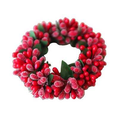 Christmas Candle Garland Simulated Berry Xmas Wreath Candleholder Mini candle Ring for Wedding Party Τραπεζαρία σαλονιού
