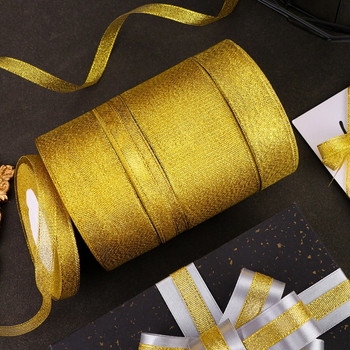 25 ярда цветна златна сатенена панделка сватбена лента занаяти Направи си сам блестяща панделка от органза подарък лък шиене на облекло парти декор 6 мм-50 мм