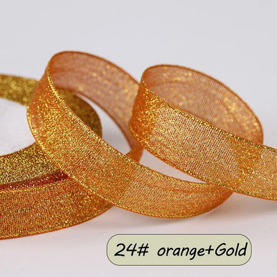 25 jardi krāsaina zelta satīna lente kāzu lente, amatniecība ar savām rokām, mirdzoša organza lente, dāvana, šūšana, apģērba dekors ballītei