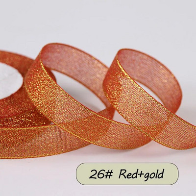 25 jardi krāsaina zelta satīna lente kāzu lente, amatniecība ar savām rokām, mirdzoša organza lente, dāvana, šūšana, apģērba dekors ballītei