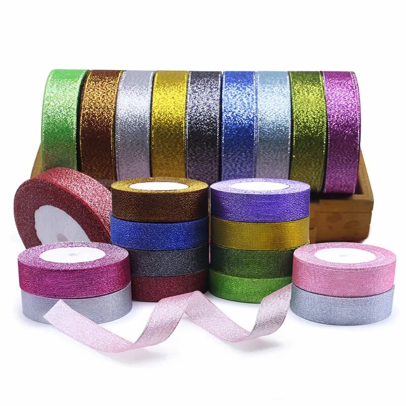 25 jardi krāsaina zelta satīna lente kāzu lente, amatniecība ar savām rokām, mirdzoša organza lente, dāvana, šūšana, apģērba dekors ballītei