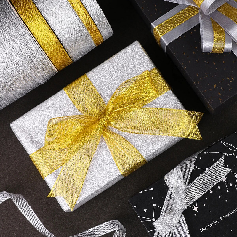 25 jardi krāsaina zelta satīna lente kāzu lente, amatniecība ar savām rokām, mirdzoša organza lente, dāvana, šūšana, apģērba dekors ballītei