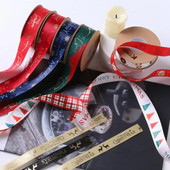 10 ярда лента за коледна украса Направи си сам ръчно изработена щампована полиестерна парти Коледно сватбено парти Опаковка за подарък Позлатена лента