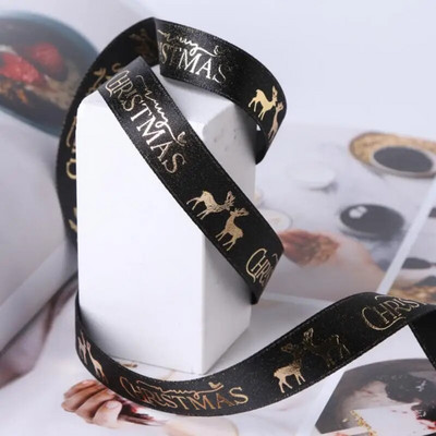10 ярда лента за коледна украса Направи си сам ръчно изработена щампована полиестерна парти Коледно сватбено парти Опаковка за подарък Позлатена лента