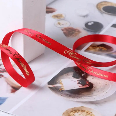 10 ярда лента за коледна украса Направи си сам ръчно изработена щампована полиестерна парти Коледно сватбено парти Опаковка за подарък Позлатена лента