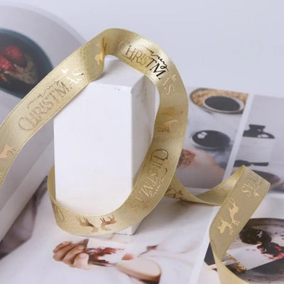 10 ярда лента за коледна украса Направи си сам ръчно изработена щампована полиестерна парти Коледно сватбено парти Опаковка за подарък Позлатена лента