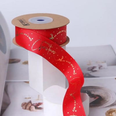 10 ярда лента за коледна украса Направи си сам ръчно изработена щампована полиестерна парти Коледно сватбено парти Опаковка за подарък Позлатена лента