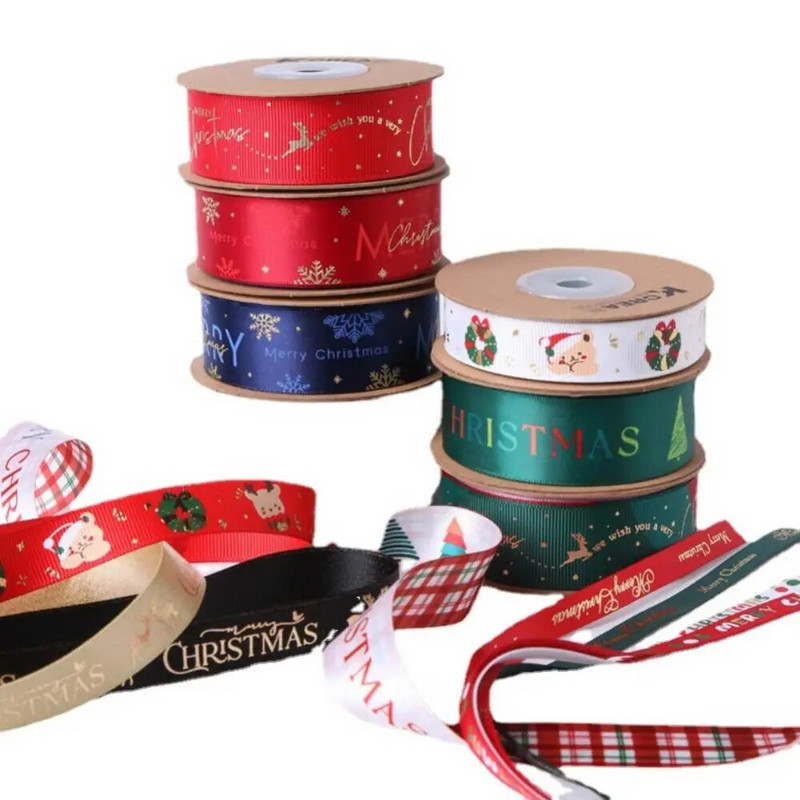 10 ярда лента за коледна украса Направи си сам ръчно изработена щампована полиестерна парти Коледно сватбено парти Опаковка за подарък Позлатена лента