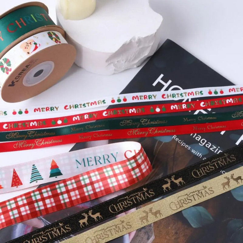 10 ярда лента за коледна украса Направи си сам ръчно изработена щампована полиестерна парти Коледно сватбено парти Опаковка за подарък Позлатена лента