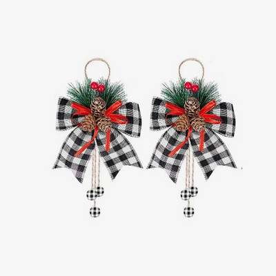 2tk Jõululindiga vibu männikäbid punased must ruudulised sädelevad sädelevad vibu jõulupuukaunistused.