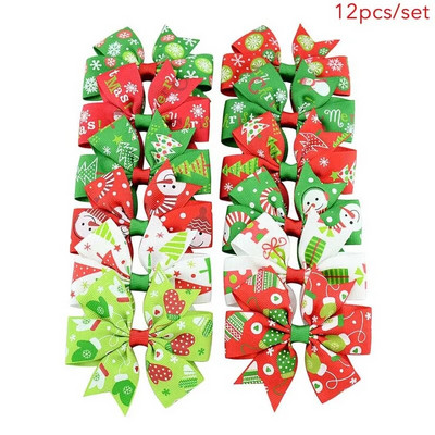 12gab./partija 3" Grosgrain ziedu lentu bantes ar klipsi Bērnu meiteņu organza matu bantes amatniecībai Ziemassvētku rotājumi matu aksesuāri