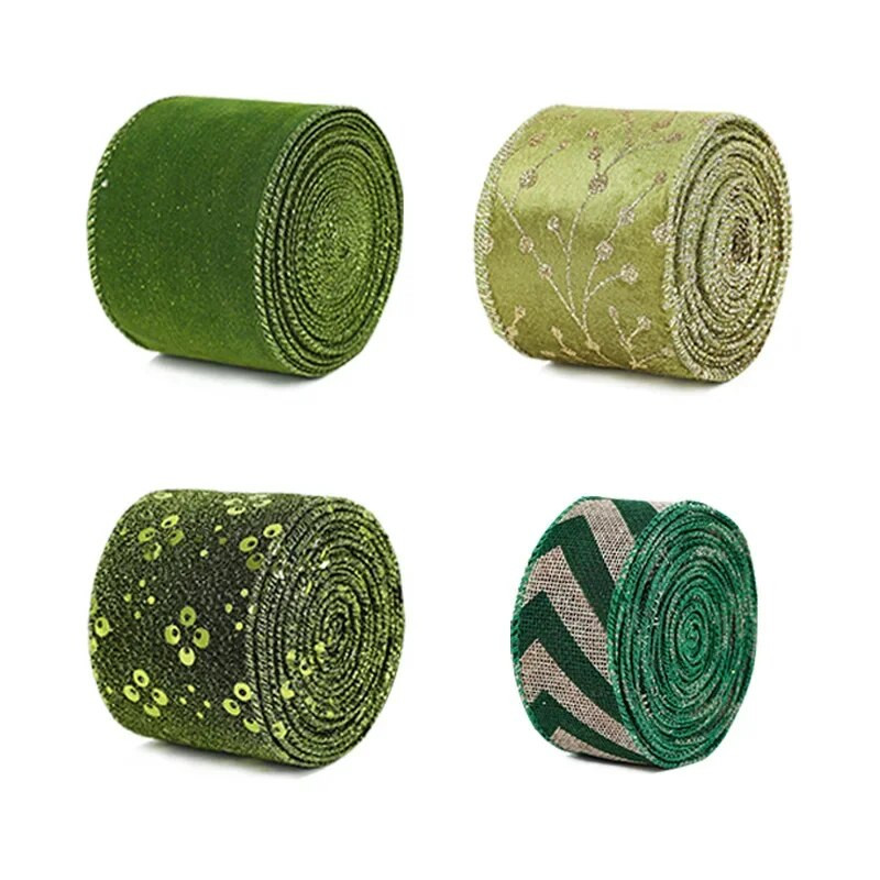 Jõulupuu kaunistuslint, mõlemal küljel raudtraadiga rohelised paelad, Püha Patricku päeva kaunistused