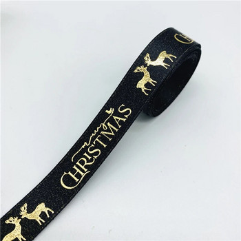 5 ярда/партида 15 мм печатна коледна панделка Златен прах Полиестерна лента за ръчно изработен дизайн Коледна украса Опаковка за подарък