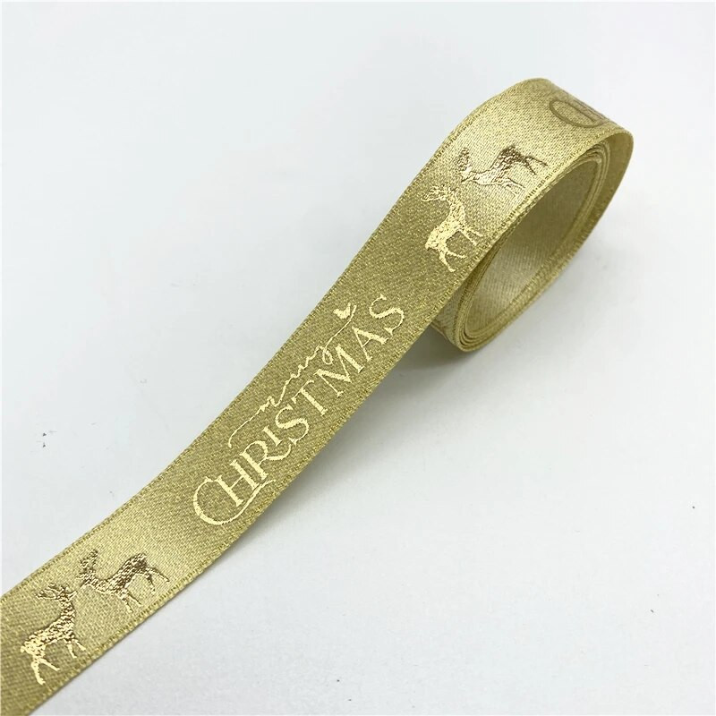 5yards/lot 15mm Panglică de Crăciun de imprimare Panglică de poliester cu pulbere de aur pentru design lucrat manual Decorație de Crăciun Ambalare cadou