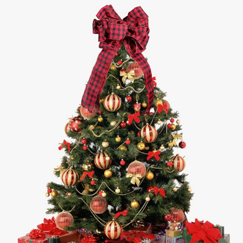 Χριστουγεννιάτικο Gingham καρό φιόγκο μαύρο και κόκκινο ριγέ χριστουγεννιάτικο δέντρο Κορυφαία αξεσουάρ Χριστουγεννιάτικο στολίδι για πάρτι