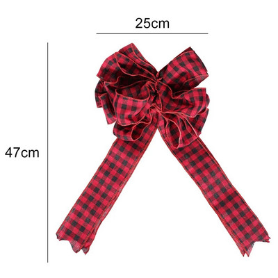 Božićna karirana mašna s crnim i crvenim prugama Dodaci za vrh božićnog drvca Ukrasi za odmor Potrepštine za uređenje zabave