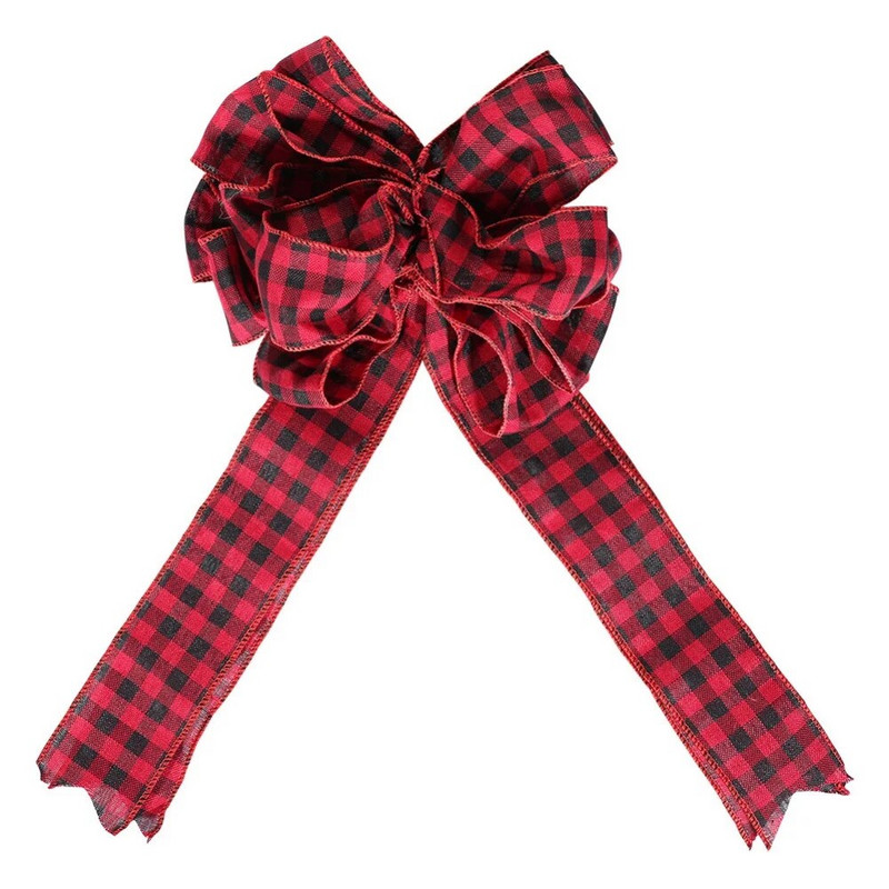 Božićna karirana mašna s crnim i crvenim prugama Dodaci za vrh božićnog drvca Ukrasi za odmor Potrepštine za uređenje zabave