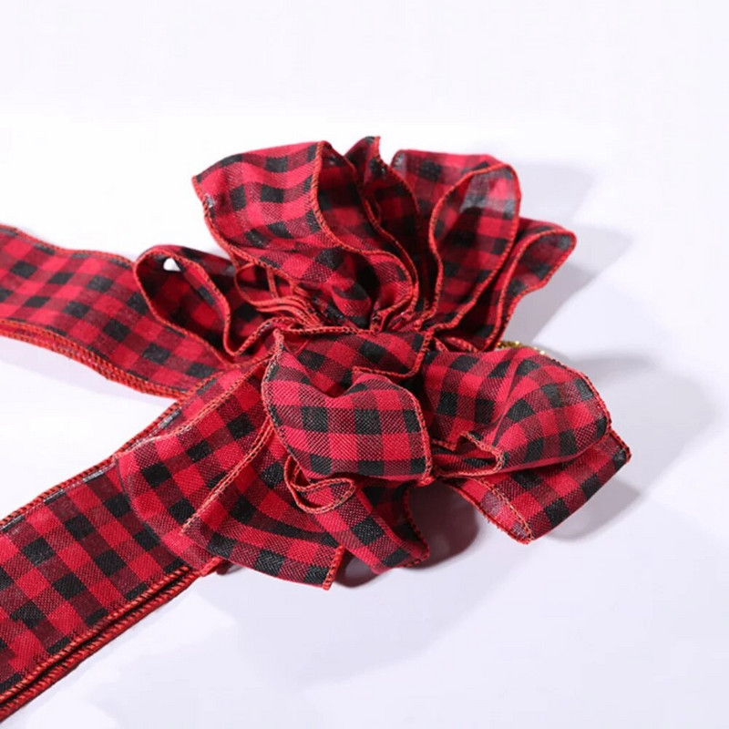 Božićna karirana mašna s crnim i crvenim prugama Dodaci za vrh božićnog drvca Ukrasi za odmor Potrepštine za uređenje zabave