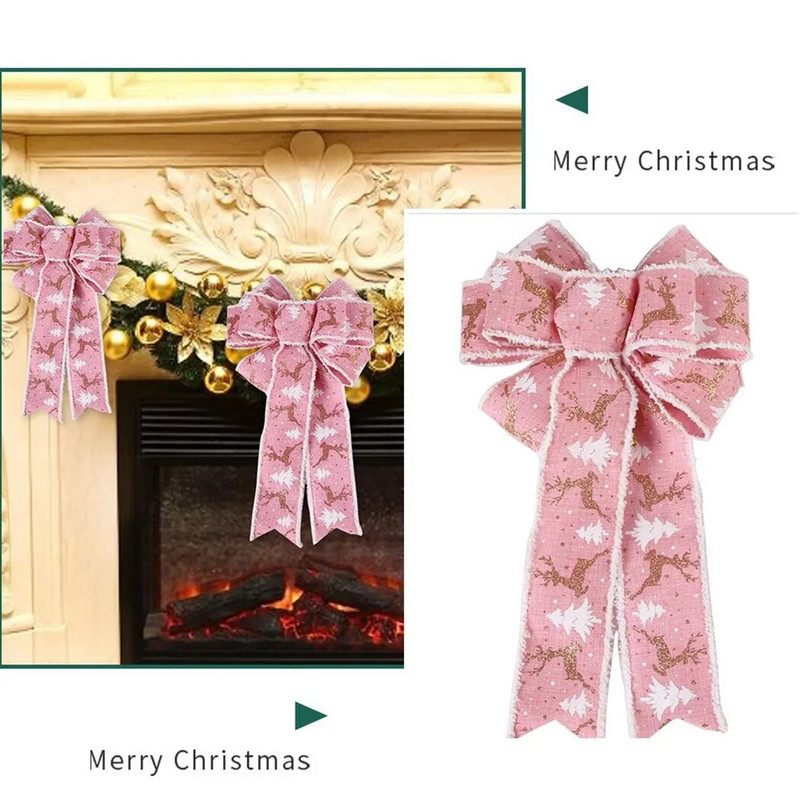 Ziemassvētku bantīte lielas bantes Dekoratīva lente Ziemassvētku dekors Mājas dekors DIY Sarkans/rozā/pelēks Ziemassvētku eglītes kulonu ornaments