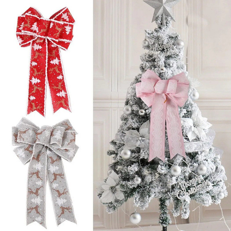 Ziemassvētku bantīte lielas bantes Dekoratīva lente Ziemassvētku dekors Mājas dekors DIY Sarkans/rozā/pelēks Ziemassvētku eglītes kulonu ornaments