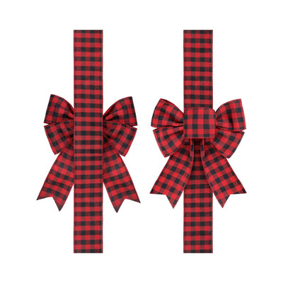 Ziemassvētku skapītis Lentes bantes Koka auklas Roll Ziemassvētku priekšējo durvju dekors rūtaini raksti Eleganti Ziemassvētku bante DIY ballītes dekori