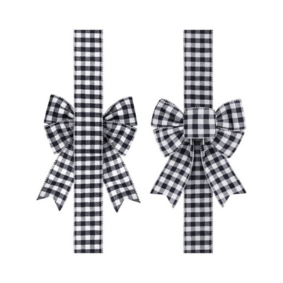 Ziemassvētku skapītis Lentes bantes Koka auklas Roll Ziemassvētku priekšējo durvju dekors rūtaini raksti Eleganti Ziemassvētku bante DIY ballītes dekori