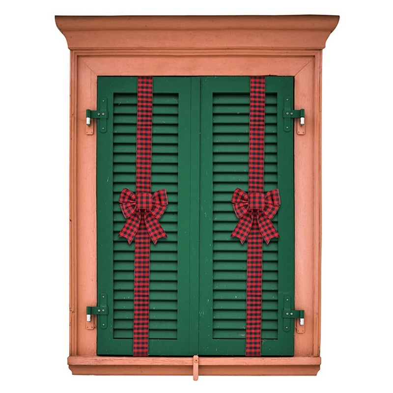 Ziemassvētku skapītis Lentes bantes Koka auklas Roll Ziemassvētku priekšējo durvju dekors rūtaini raksti Eleganti Ziemassvētku bante DIY ballītes dekori