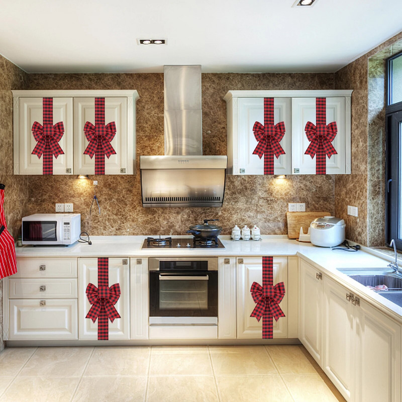 Ziemassvētku skapītis Lentes bantes Koka auklas Roll Ziemassvētku priekšējo durvju dekors rūtaini raksti Eleganti Ziemassvētku bante DIY ballītes dekori