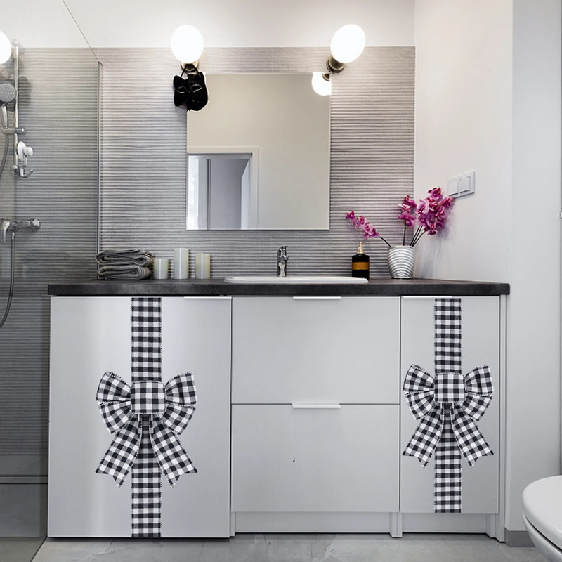 Ziemassvētku skapītis Lentes bantes Koka auklas Roll Ziemassvētku priekšējo durvju dekors rūtaini raksti Eleganti Ziemassvētku bante DIY ballītes dekori