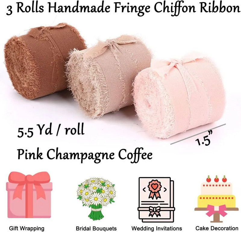 „Pasidaryk pats“ su briaunomis šifono, primenančio šilką, juostelės, vestuvių kvietimo puokštės audinys 4 cm x 5 m Kalėdų dekoravimo dovanų pakavimas