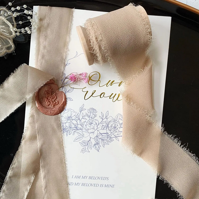 „Pasidaryk pats“ su briaunomis šifono, primenančio šilką, juostelės, vestuvių kvietimo puokštės audinys 4 cm x 5 m Kalėdų dekoravimo dovanų pakavimas