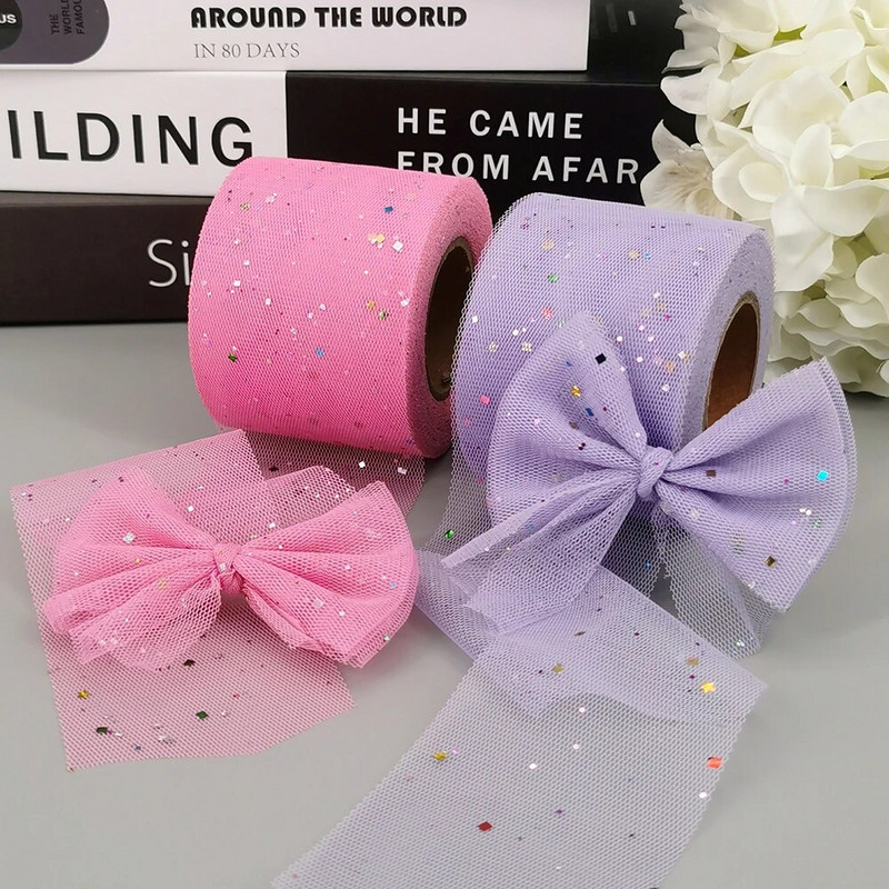 6 cm 5 yarzi sclipici paiete tul diamante strălucitoare bandă plasă pentru bricolaj material lucrat manual rochie cutie cadou de aniversare decorare păr fundă
