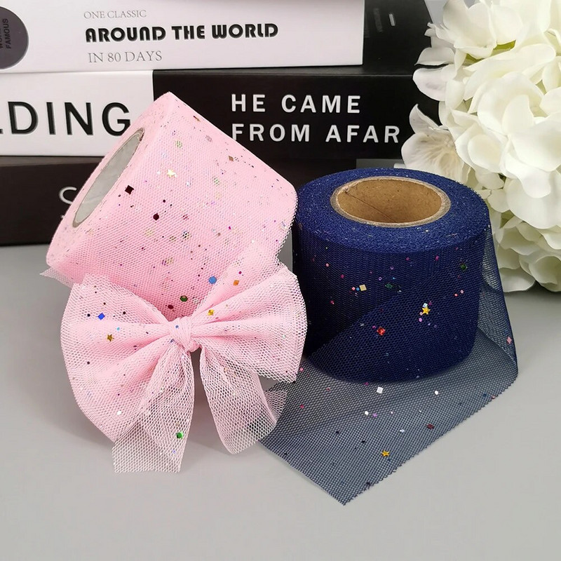 6 cm 5 yarzi sclipici paiete tul diamante strălucitoare bandă plasă pentru bricolaj material lucrat manual rochie cutie cadou de aniversare decorare păr fundă