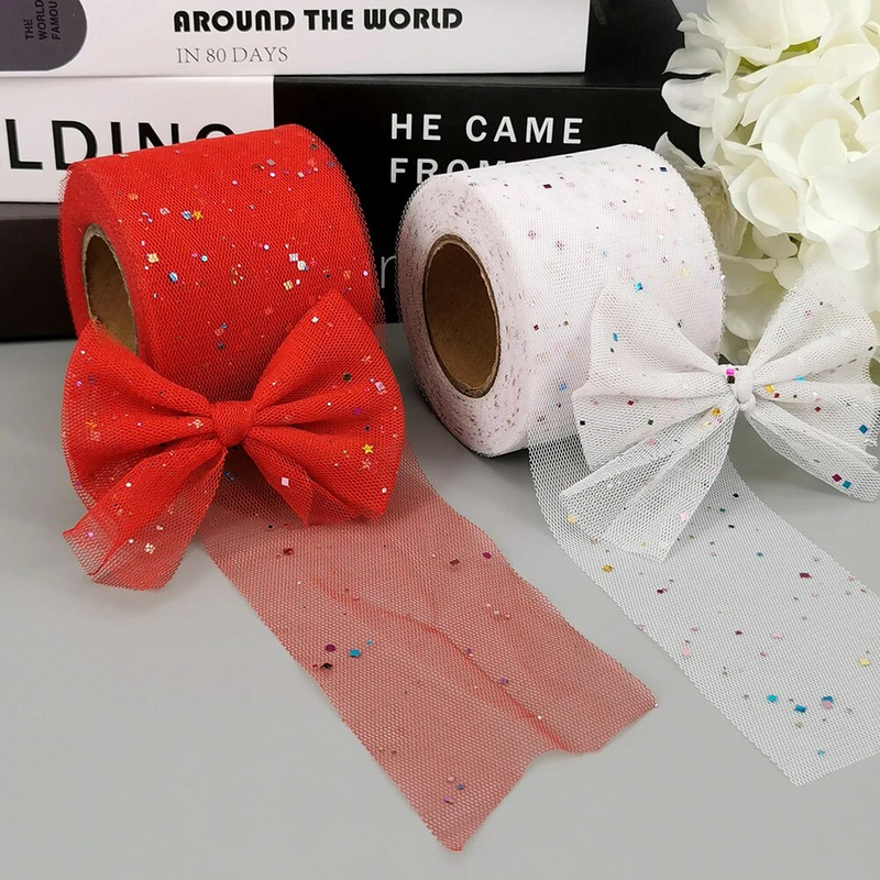 6 cm 5 yarzi sclipici paiete tul diamante strălucitoare bandă plasă pentru bricolaj material lucrat manual rochie cutie cadou de aniversare decorare păr fundă