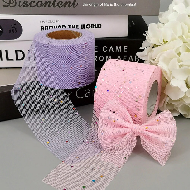 6 cm 5 yarzi sclipici paiete tul diamante strălucitoare bandă plasă pentru bricolaj material lucrat manual rochie cutie cadou de aniversare decorare păr fundă