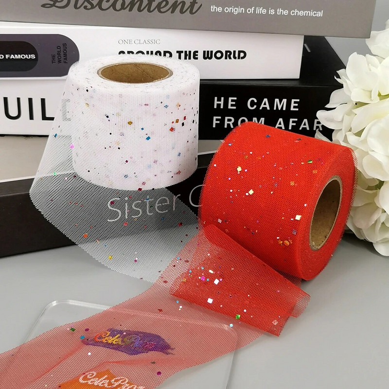 6 cm 5 yarzi sclipici paiete tul diamante strălucitoare bandă plasă pentru bricolaj material lucrat manual rochie cutie cadou de aniversare decorare păr fundă