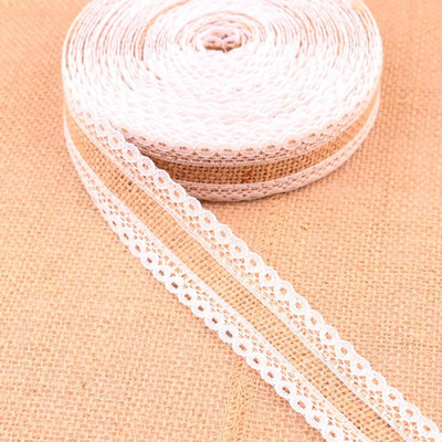 25 mm, 2 m/iepakojumā dabīgas džutas audekla lente ar mežģīnēm, kāzu lente dekorācijas piederumi, festivāla piederumi ballīšu amatniecībai