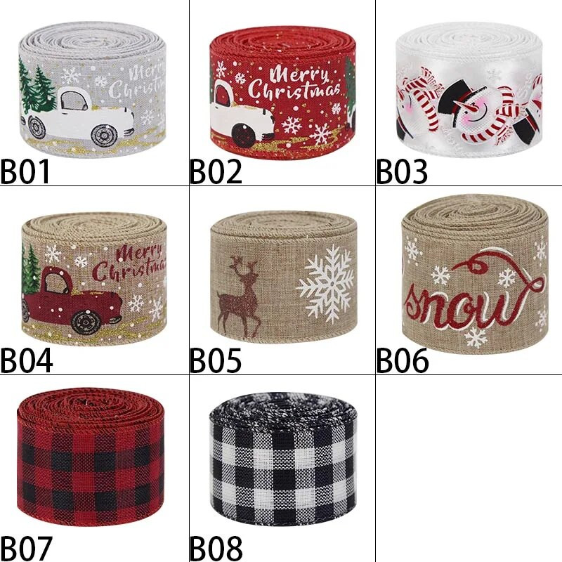 5 m Ziemassvētku DIY auduma lente audekla lente ar vadu malu dāvanu iesaiņošana Ziemassvētku eglītes dekorēšanai lente DIY vainags loki Amatniecība