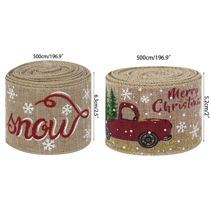5 m Ziemassvētku DIY auduma lente audekla lente ar vadu malu dāvanu iesaiņošana Ziemassvētku eglītes dekorēšanai lente DIY vainags loki Amatniecība