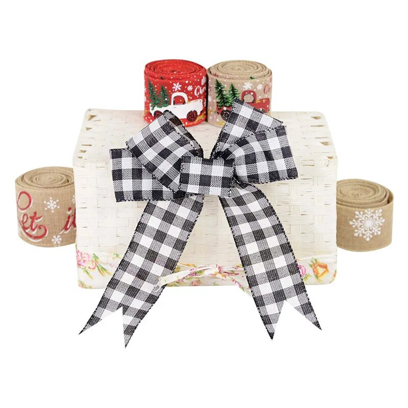 5 m Ziemassvētku DIY auduma lente audekla lente ar vadu malu dāvanu iesaiņošana Ziemassvētku eglītes dekorēšanai lente DIY vainags loki Amatniecība
