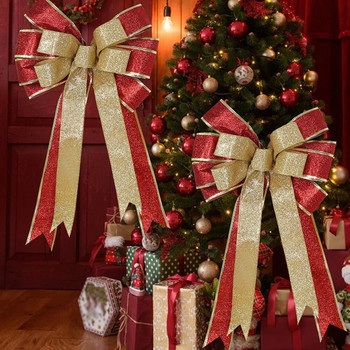 Коледна панделка с голям бантик Коледно дърво с бантик Висяща украса Висяща лък Коледно парти Орнаменти за дома