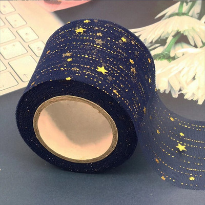 6 cm 25 jardi zvaigžņots tilla zelta zvaigznes punktiņu sietveida lentes lente, kas paredzēta ar rokām darinātiem rokdarbiem matu vītnes cepšanai, kūkas virskārtas princeses ornamentam