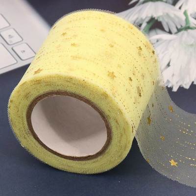 6 cm 25 jardi zvaigžņots tilla zelta zvaigznes punktiņu sietveida lentes lente, kas paredzēta ar rokām darinātiem rokdarbiem matu vītnes cepšanai, kūkas virskārtas princeses ornamentam
