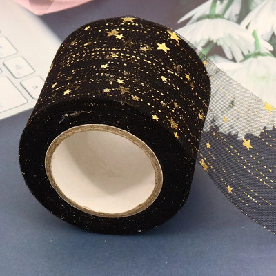 6 cm 25 jardi zvaigžņots tilla zelta zvaigznes punktiņu sietveida lentes lente, kas paredzēta ar rokām darinātiem rokdarbiem matu vītnes cepšanai, kūkas virskārtas princeses ornamentam