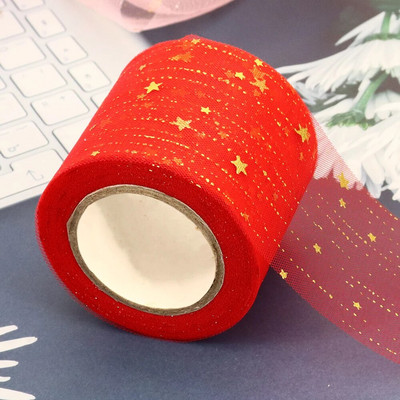 6 cm 25 jardi zvaigžņots tilla zelta zvaigznes punktiņu sietveida lentes lente, kas paredzēta ar rokām darinātiem rokdarbiem matu vītnes cepšanai, kūkas virskārtas princeses ornamentam