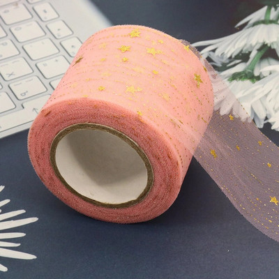6 cm 25 jardi zvaigžņots tilla zelta zvaigznes punktiņu sietveida lentes lente, kas paredzēta ar rokām darinātiem rokdarbiem matu vītnes cepšanai, kūkas virskārtas princeses ornamentam