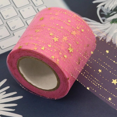 6 cm 25 jardi zvaigžņots tilla zelta zvaigznes punktiņu sietveida lentes lente, kas paredzēta ar rokām darinātiem rokdarbiem matu vītnes cepšanai, kūkas virskārtas princeses ornamentam