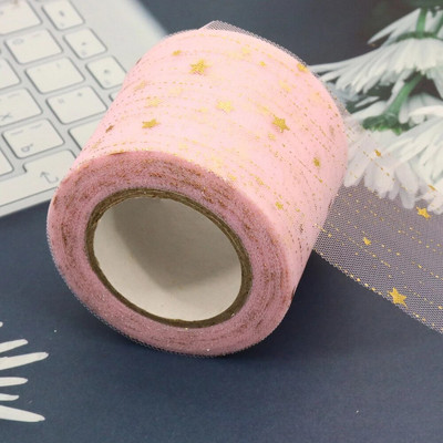 6 cm 25 jardi zvaigžņots tilla zelta zvaigznes punktiņu sietveida lentes lente, kas paredzēta ar rokām darinātiem rokdarbiem matu vītnes cepšanai, kūkas virskārtas princeses ornamentam