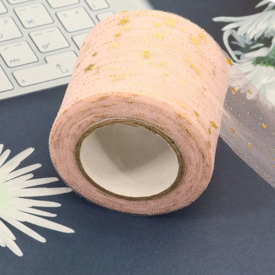 6 cm 25 jardi zvaigžņots tilla zelta zvaigznes punktiņu sietveida lentes lente, kas paredzēta ar rokām darinātiem rokdarbiem matu vītnes cepšanai, kūkas virskārtas princeses ornamentam